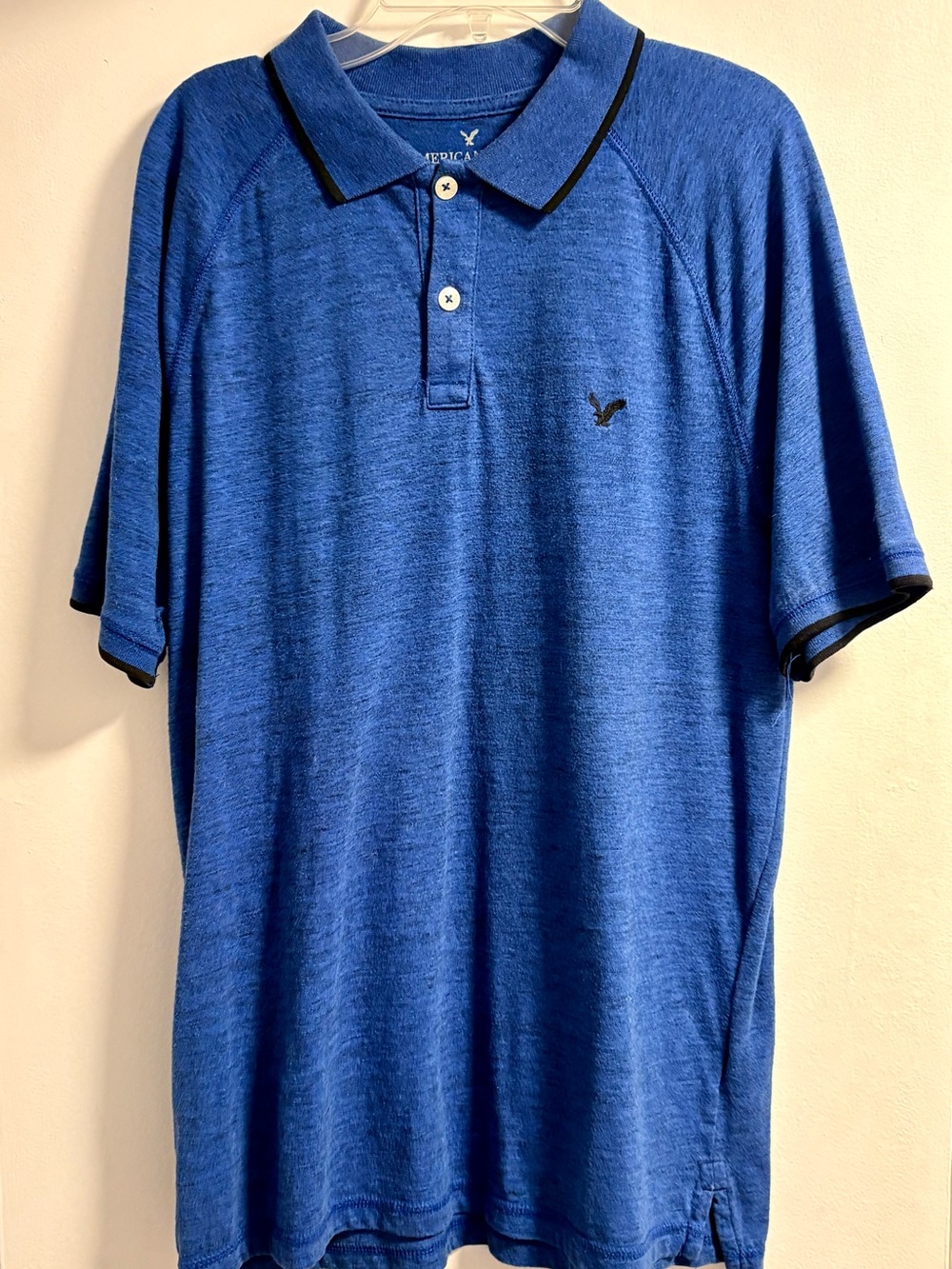 American Eagle Blue Polo Shirt with Contrast Trim- Medium